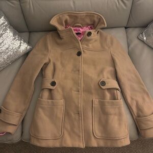 GAP Tan Pea Coat with Hood and Zip Closure